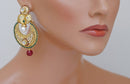 Goldpolish maroon, green and white polki earring-2213
