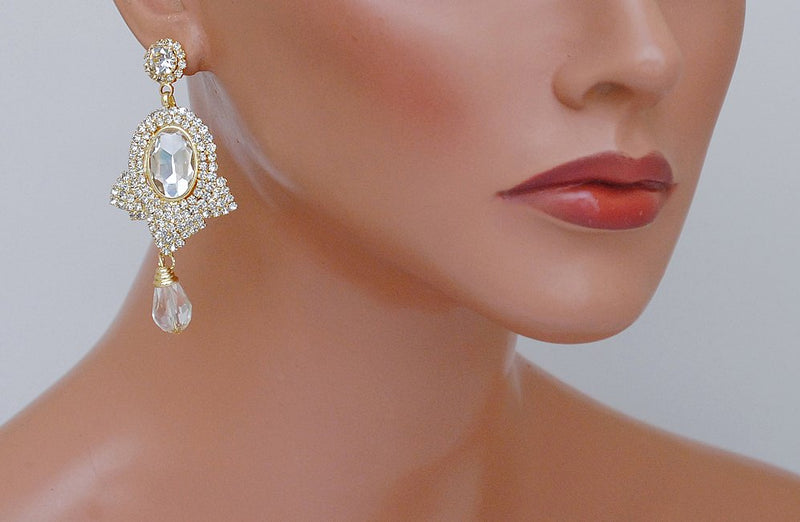 Goldpolish white diamond earring with multicolor stone-2228