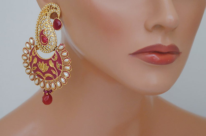Goldpolish maroon and white pearl mango style earring-2233