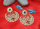 Goldpolish blue and white kundan earring-2244