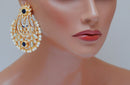 Goldpolish blue and white kundan earring-2244