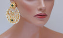 Goldpolish green and white kundan earring-2245