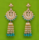 Goldpolish turquoise blue and white kundan earring-2248
