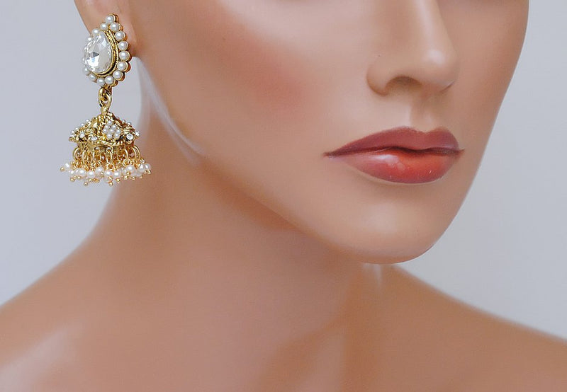 Goldpolish white jhumi earring-2268