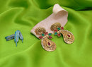 Goldpolish maroon, green leaf style earring-2279