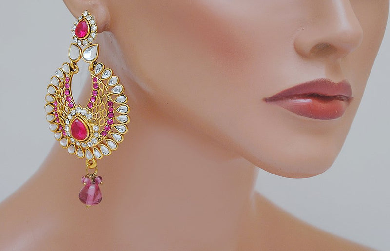 Goldpolsh hot pink and white earring-2296