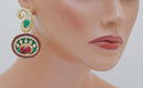 Goldpolish maroon, green and white earring-2335