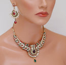Goldpolish maroon, green and white kundan set-1762