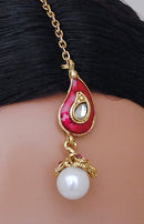 Goldpolish fusicha pink and white kundan set-1769