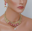 Goldpolish fusicha pink and white kundan set-1769