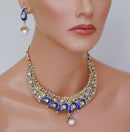 Goldpolish blue and white kundan set-1770