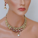 Goldpolish maroon and white kundan set-1771