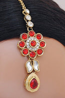 Goldpolish red and white kundan set-1780