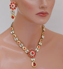 Goldpolish red and white kundan set-1780