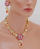 Goldpolish fusicha pink and white kundan set-1795