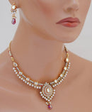 Goldpolish fusicha pink and white kundan set-1809