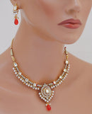Goldpolish red and white kundan set-1810