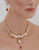Goldpolish red and white kundan set-1816
