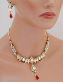 Goldpolish maroon, green and white kundan set-1820