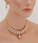 Goldpolish pink and white kundan set-1831