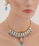 Goldpolish aqua blue and white kundan set-1836