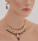 Goldpolish purple and white kundan set--1838