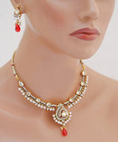 Goldpolish red and white kundan set-1839