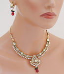 Goldpolish maroon, green and white kundan set-1840