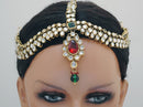 Goldpolish maroon, green and white kundan head piece tikka-1192