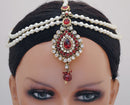 Goldpolish marron,green and white diamond and pearl head piece tikka-1197