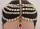 Maroon, Green And White Kundan Head piece tikka-11