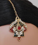 Goldpolish maroon, green and white diamond set-1506