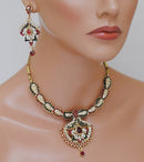 Goldpolish maroon, green and white diamond set-1506