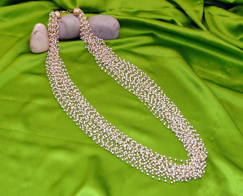 Goldpolish white diamond pearl chain-18"