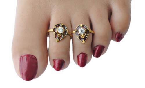 Goldpolish multicolor toe ring-1103