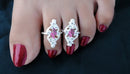 Silverpolish multicolour toe ring-1108